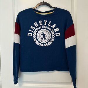 Disney Navy Crewneck Sweatshirt with Maroon & White Sleeve Stripes